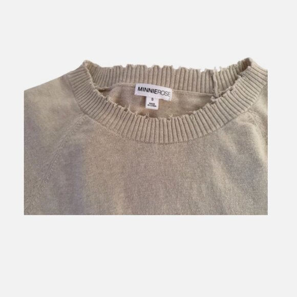 Minnie Rose Cotton Cashmere Frayed Edge Lightweight Crew Sweater in Lotus size S - Picture 4 of 8